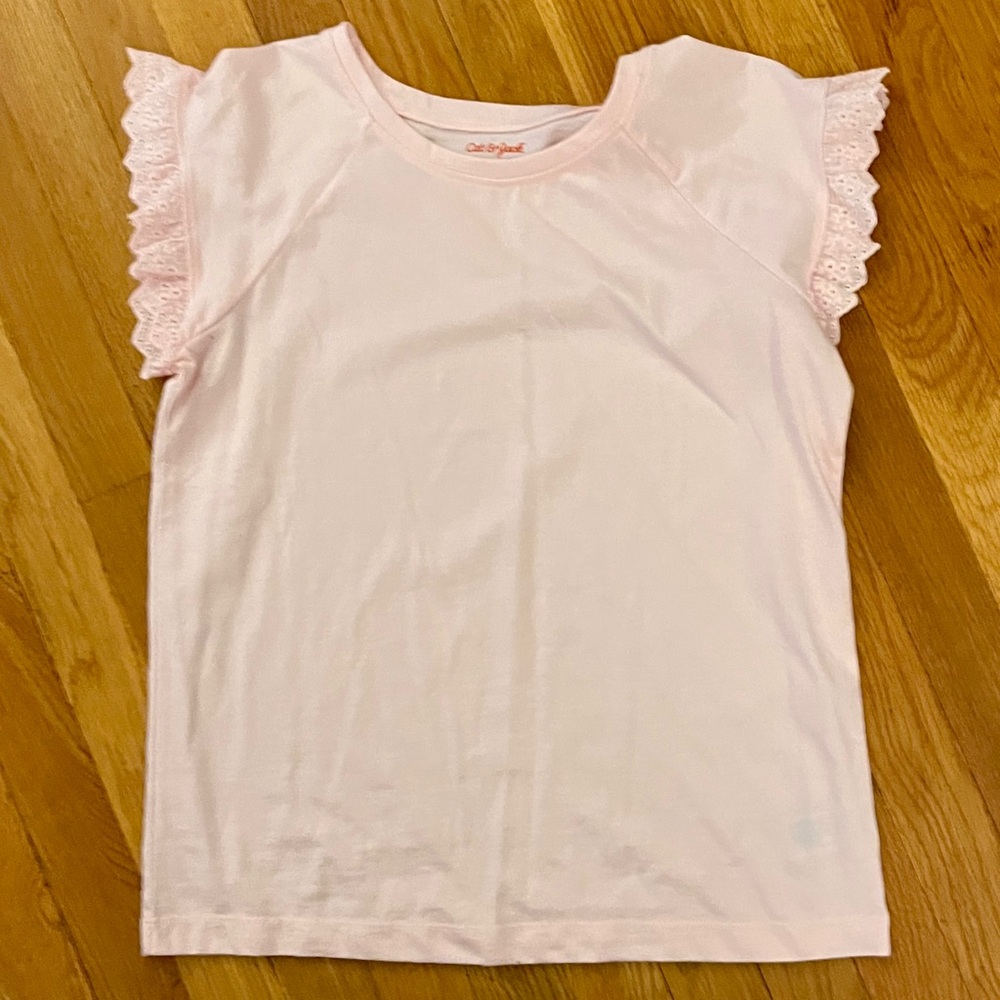 Cat & Jack Pink Ruffle Eyelet Sleeve Top Girls XL